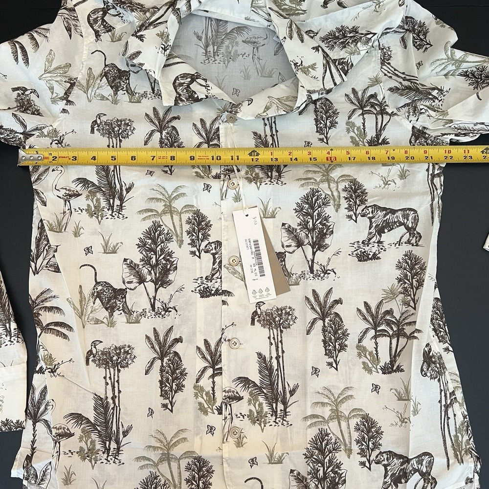 Guglielminotti NWT‎ Dress Shirt Size M White w/ Brown Jungle Print Cotton Long - Picture 3 of 9